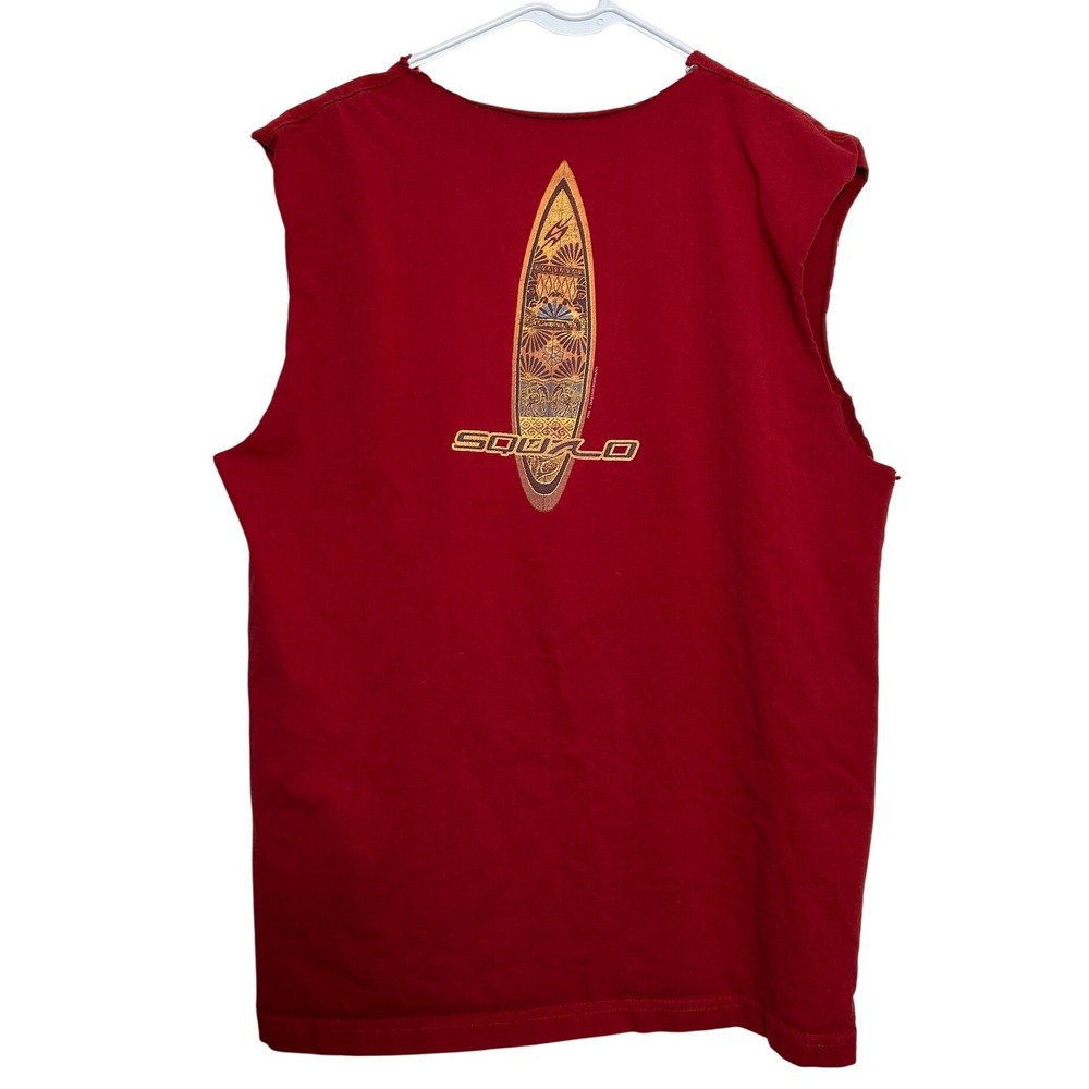 Vintage Y2K‎ Red Surfboard Graphic Muscle Tee Sleeveless Distressed Shirt Mens L